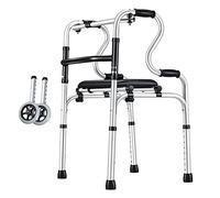 Folding Standard with Detachable Leather Seat & Double Armrests, Lightweight Portable Walking Mobility Aid for Elderly, Adults of Recovering from Injury/Surger Thoughtful