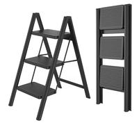 Folding Step Ladder, 3 Tread, Non-Slip Rubber Mats, Wide 45cm Steps, 250KG Load Capacity, Suitable for Home, Office, Garage, TUFFMATE
