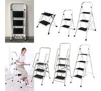 Folding Step Ladder for Home & Kitchen, 4 Step Ladder Anti-Slip Tread, Portable Metal Step Ladder, Easy to Store, 330LB Capacity