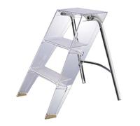 Folding Step Stool, 3 Step Ladder, Acrylic Chair with Anti-Slip Platform and Steel Frame, 2-in-1 Ladder and Stool for Home and Library