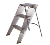 Folding Step Stool, 3 Step Ladder, Acrylic Chair with Anti-Slip Platform and Steel Frame, 2-in-1 Ladder and Stool for Home and Library