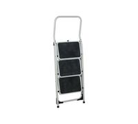 Folding Step Stool 3 Tread High Back White Aluminium