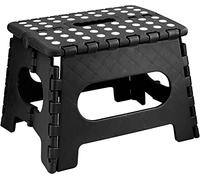 Folding Step Stool - 9 Inch Black, Plastic Foldable Stepping Stool with Non-Slip Feet, Lightweight Portable Footstool with Carrying Handle for Kitchen, Bathroom, Garden & Outdoor