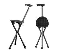 Folding Stick with Stand, Walking Stool, Sturdy Walking Stick with 3 Legs, Weight Capacity 120 kg, Five Adjustable Heights, Aluminium Alloy, Ideal for the Elderly, Disabled and Resting