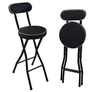 Folding Stool/Padded Folding Bar Stool, Portable Breakfast Kitchen High Chair Seat for Adults,Load Capacity 150kg/330lbs,1 Pc (Color : Black, Size : 22inch/55cm)