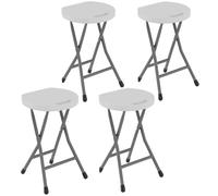 Folding Stool Set of 4 White 45cm H Steel Frame HDPE Seat Portable Safety Latch
