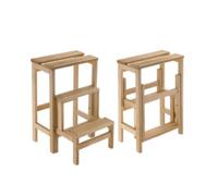 Folding Stool with 3 Steps, Foldable, Non-Slip, Space-Saving, Beech Wood, Dimensions: 37 x 42.5 x 58 cm