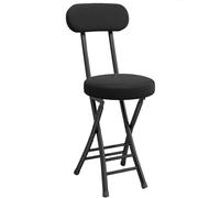 Folding Stool with Backrest, Cushioned Padded Leather Round Portable Foldable Bar Stool Chair for Kitchen,black