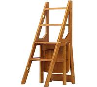 Folding Stool with Backrest - Lightweight Wooden Step Ladder for Home Kitchen Use - 4-Step Design for Safe Access to High Places