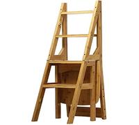 Folding Stool with Backrest - Lightweight Wooden Step Ladder for Home Kitchen Use - 4-Step Design for Safe Access to High Places