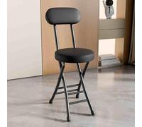 Folding Stool with Backrest, Padded Leather Kitchen Chairs, Portable Counter Stools for Home, Garden, Par & Events Slish Black Design