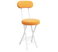 Folding stool with backrest, portable, leather-upholstered, round folding stool with a load capacity of 136 kg, for breakfast, desk, living room (Orange)
