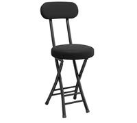 Folding stool with backrest, portable, leather-upholstered, round folding stool with a load capacity of 136 kg, for breakfast, desk, living room (Black)