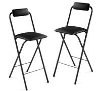 Folding Stool with Padded Seat and Backrest, Portable Bar Stool for Adults, Foldable Chair for Office and Guitar Table, Black