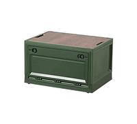 Folding Storage Bins with Wheels and Wood Lids, 45L High-Capacity Stackable Collapsible Storage Box for Indoor and Outdoor Organization