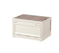 Folding Storage Bins with Wheels and Wood Lids, 45L High-Capacity Stackable Collapsible Storage Box for Indoor and Outdoor Organization