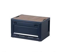 Folding Storage Bins with Wheels and Wood Lids, 45L High-Capacity Stackable Collapsible Storage Box for Indoor and Outdoor Organization