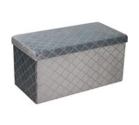 Folding Storage Ottoman Velvet Lattice Storage Box Pressed Velvet Seat Stool Chair Footstool Pouffe Bench (76cm x 38cm, Silver Grey)
