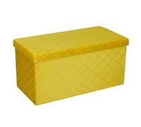 Folding Storage Ottoman Velvet Lattice Storage Box Pressed Velvet Seat Stool Chair Footstool Pouffe Bench (76cm x 38cm, Ochre)