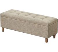 Folding Storage Ottoman With hinged lid Home Shoe Changing Stool Mass storage Solid wood legs Bedroom bed stool Linen fabric Living room sofa seat Ottomans,Beige-70cm/27.5in