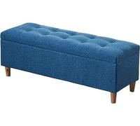 Folding Storage Ottoman With hinged lid Home Shoe Changing Stool Mass storage Solid wood legs Bedroom bed stool Linen fabric Living room sofa seat Ottomans,Blue-60cm/23.6in
