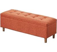 Folding Storage Ottoman With hinged lid Home Shoe Changing Stool Mass storage Solid wood legs Bedroom bed stool Linen fabric Living room sofa seat Ottomans,Orange-60cm/23.6in
