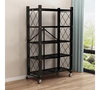 Folding Storage Shelves - 4/5 Tier Metal Shelving Unit on Wheels for Kitchen, Garage, Pantry - Versatile and Foldable Storage Solution