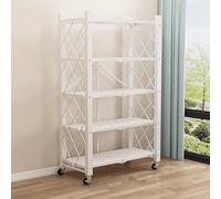 Folding Storage Shelves - 4/5 Tier Metal Shelving Unit on Wheels for Kitchen, Garage, Pantry - Versatile and Foldable Storage Solution