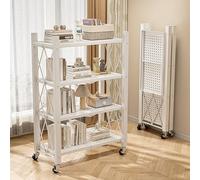 Folding Storage Shelves - 4/5 Tier Metal Shelving Unit on Wheels for Kitchen, Garage, Pantry - Versatile and Foldable Storage Solution