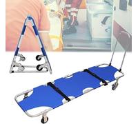Folding Stretcher, Aluminum Lightweight Stretcher with 4 Wheels and Trolley, Pushable Patient Transport Stretcher for Hospitals, Ambulance, Fire & Emergency Use