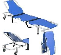 Folding Stretcher - Lightweight Aluminum Ambulance Rescue Stretcher with Trolley and 2 Wheels for Patient Transport in Hospitals and Fire Services