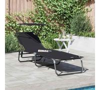 Folding Sun Lounger Black Oxford Fabric 190x57x81cm Adjustable Foldable Patio XL