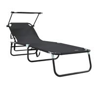 Folding Sun Lounger with Canopy Grey 600D Oxford Fabric