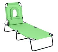Outsunny Folding Sun Lounger Reclining Chair W/ Pillow Reading Hole Green