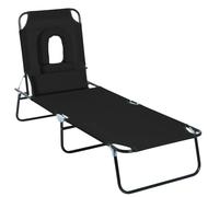 Outsunny Folding Sun Lounger Reclining Chair W/ Pillow Reading Hole Black