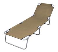 Folding Sun Lounger Reclining Garden Beach Camping Bed Taupe Oxford Chair