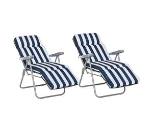 Folding Sun Lounger Set of 2 Blue 60x75x102cm tubular steel frame Thick Cushions