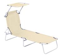 Folding Sun Lounger with Sunshade Garden Recliner Chair Hammock Beige Adjustable