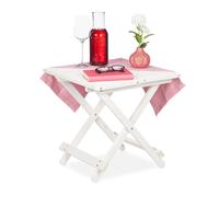 Relaxdays Wooden, Balcony & Terrace or Camping, Portable, Stable, Side Tray HWD: 50x50x50 cm, White, Wood, 1x Folding Table