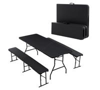 Folding Table & 2 Benches Set Foldable 3 PCS For Picnic Garden Camping BBQ Black