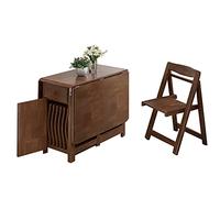 Folding Table and Chairs Set, Drop Leaf Extension Dinner Table with Wheels and Drawer, Solid Wood 5-Piece Kitchen Island Dining Set, Space Saving Design