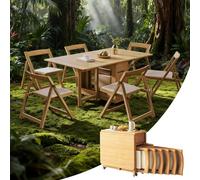Folding Table and Chairs Set - Solid Wood Butterfly Dining Table with 4 Upholstered Chairs, Ideal for Dining Halls and Space-Saving Solutions