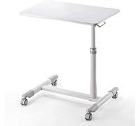 Folding Table Desk with White Density Board,Adjustable height, Lockable Casters,Tray Side Table for Overbed Table, Coffee Table, Computer Desk