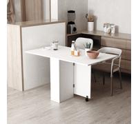 HOMCOM Mobile Folding Kitchen Table with 2 Wheels & 2 Storage Shelves, Drop Leaf Dining Table for Small Spaces, White Aosom UK
