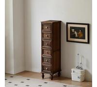 Folding Table & Vertical Storage Tower, 6-Tier Floor Cabinet with Solid Wood Feet, Large Capacity Slim Dresser Chest for Farmhouse Style, Brown