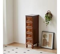 Folding Table & Vertical Storage Tower, 6-Tier Floor Cabinet with Solid Wood Feet, Large Capacity Slim Dresser Chest for Farmhouse Style, Brown