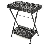Folding Tea Table Vintage Style Metal 58x35x72cm Black Bottom Basket vidaXL