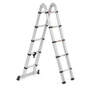 Folding Telescopic Ladder 10 Steps Aluminium Height: 0.85 1.85/3.20 m - Ladders by MSW Metallic silver