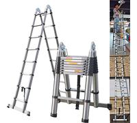 Folding Telescopic Multifunctional Foldable Loft Climbing Ladder for Home Stairs Window Cleaning Garden Working, A-Frame Ladder 2.5m+2.5m Stainless Steel