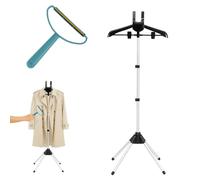 Folding Telescopic Steamer Stand, Garment Steamer Stand Clothes Steamer Holder with Rotating Hanger, Stable Aluminum Alloy Garment Steaming Rack for Shirts, Dresses Tops (2-piece Black)